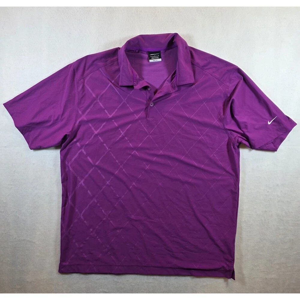 Nike Golf Dri-FIT Argyle Polo Shirt Purple Men’s L Regular Fit Short Sleeve